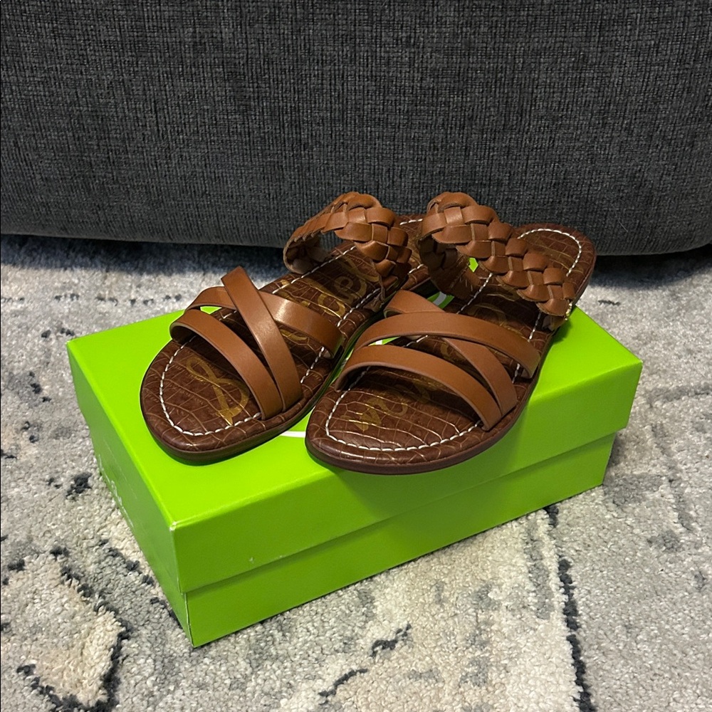 Sam Edelman Tan Braided & Crisscross Leather Slide Sandals